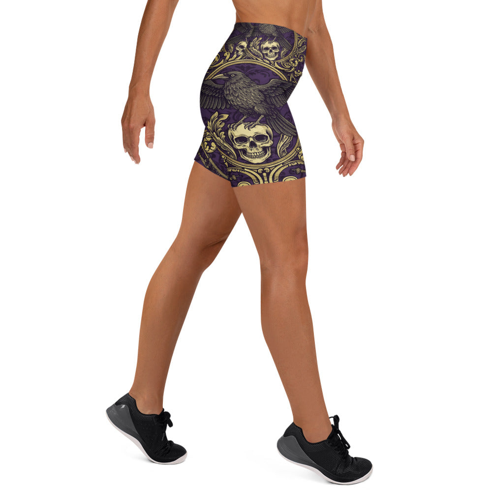 Raven Damask Yoga Shorts | GearBunch