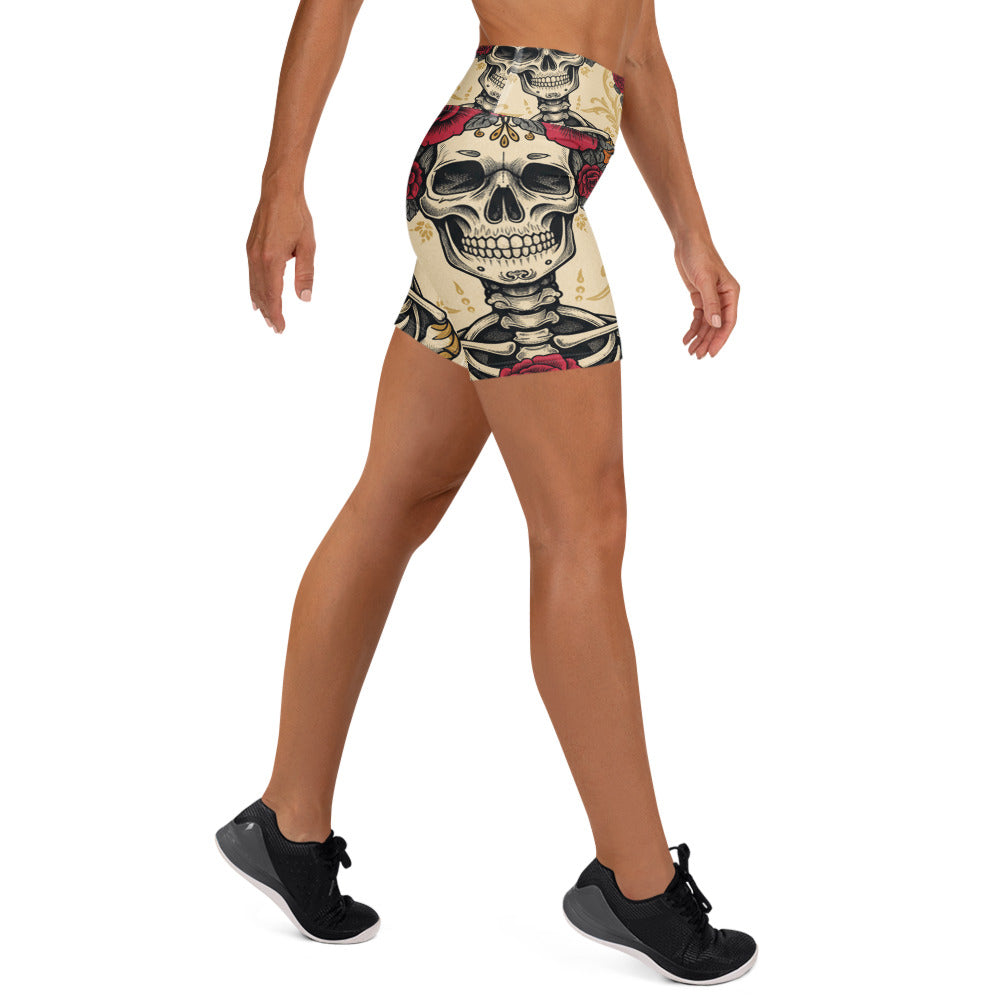 La Catrina Floral Crown Yoga Shorts | GearBunch