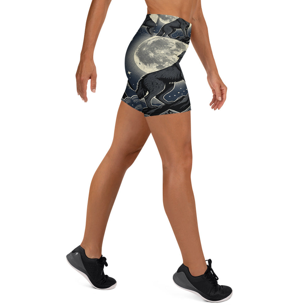 Wolf Howl Full Moon Yoga Shorts | GearBunch