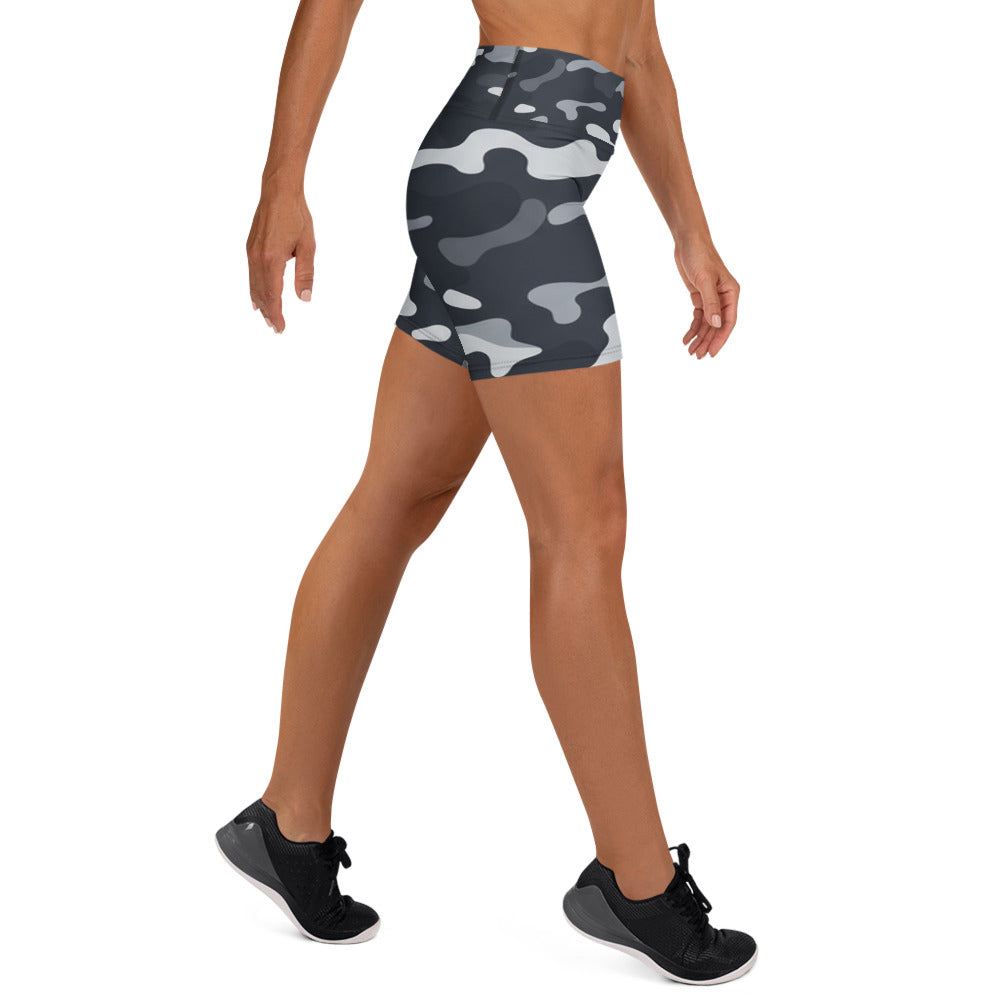 Charcoal Steel Camo Yoga Shorts | GearBunch