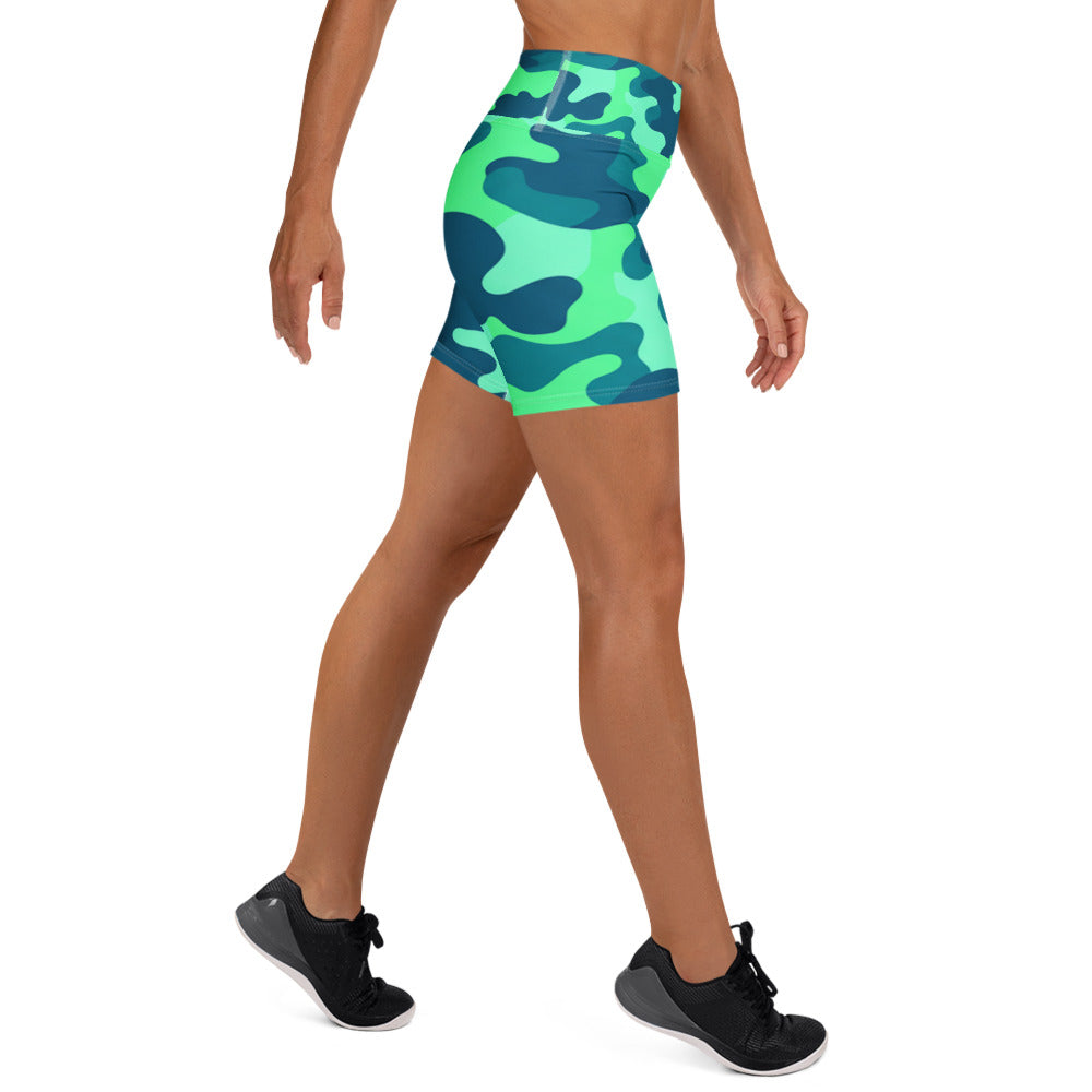 Ocean Teal Camo Yoga Shorts | GearBunch