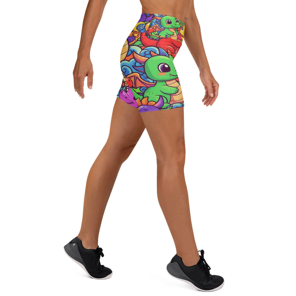 Vibrant Dragon Fantasy Yoga Shorts | GearBunch