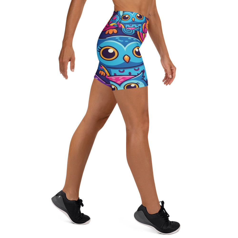Vibrant Owl Night Yoga Shorts | GearBunch