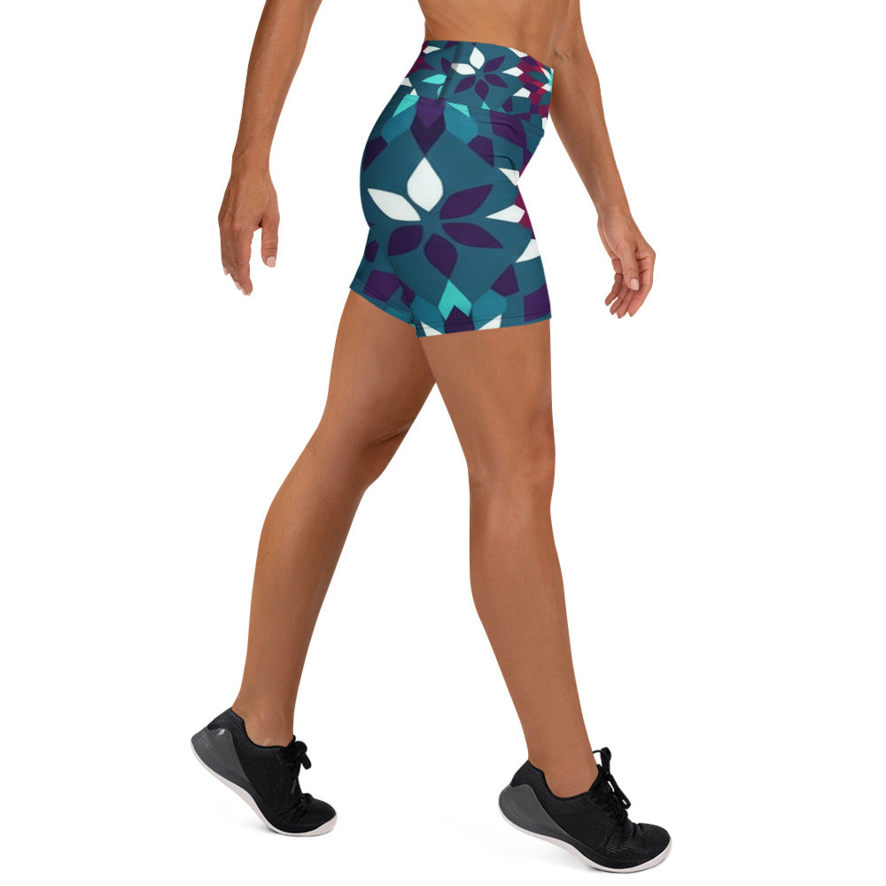 Zellige Crimson Teal Yoga Shorts | GearBunch