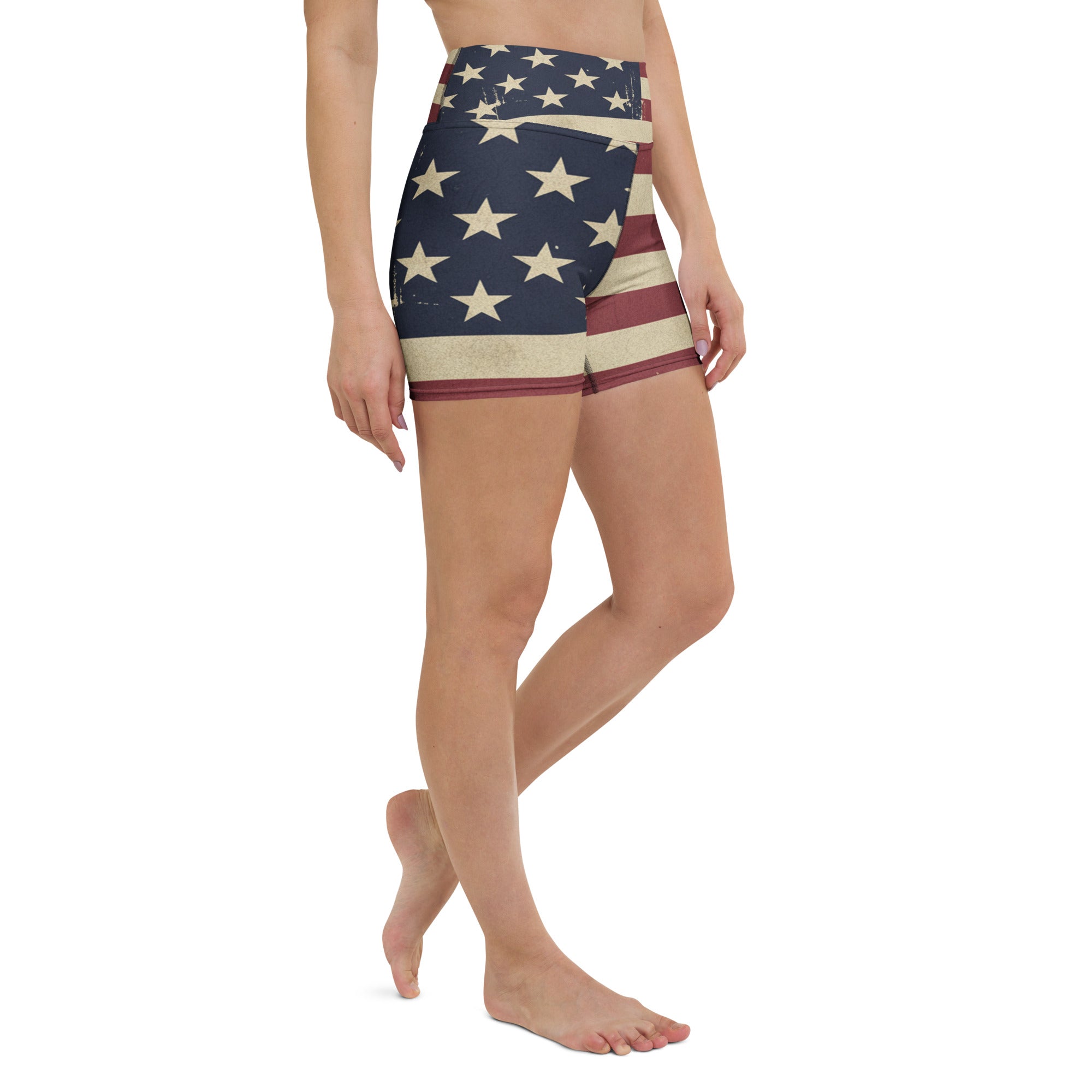 Vintage Distressed American Flag Yoga Shorts | GearBunch