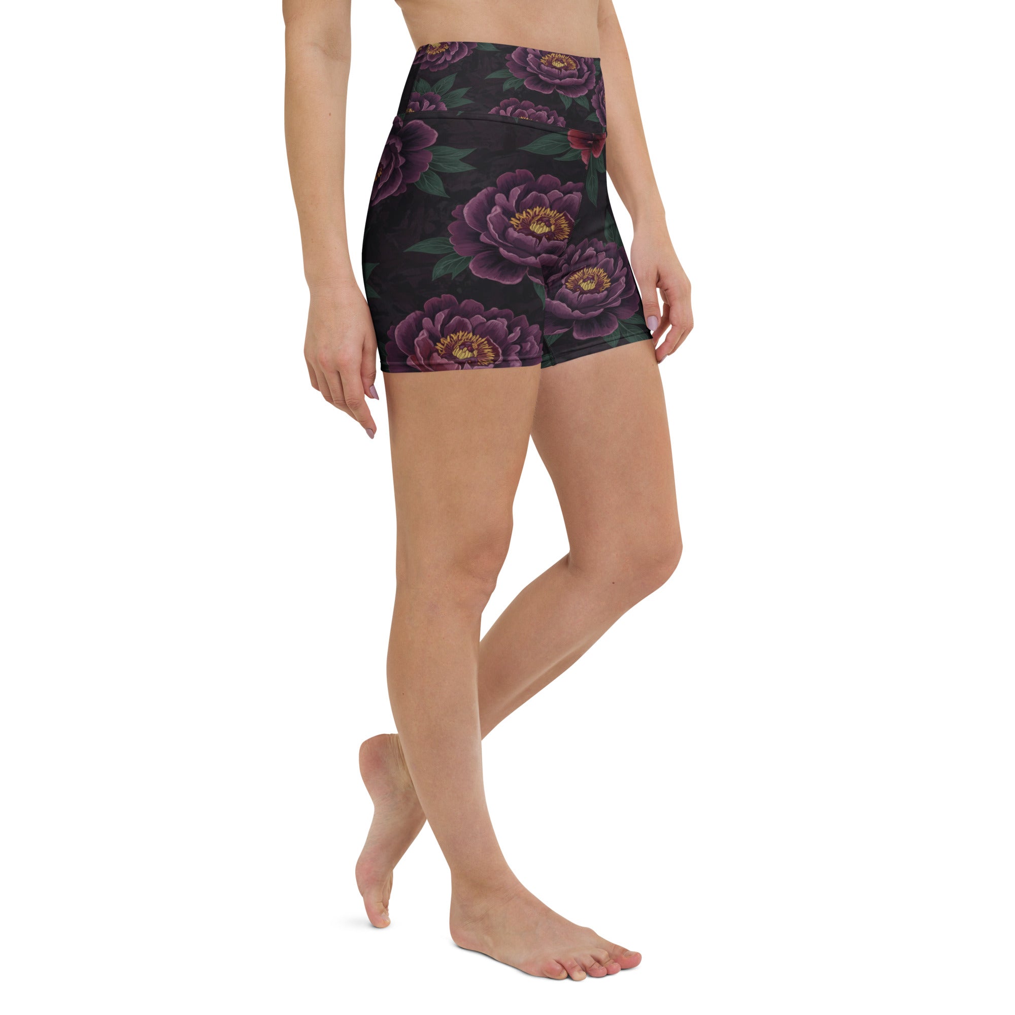 Dark Moody Peonies Yoga Shorts | GearBunch