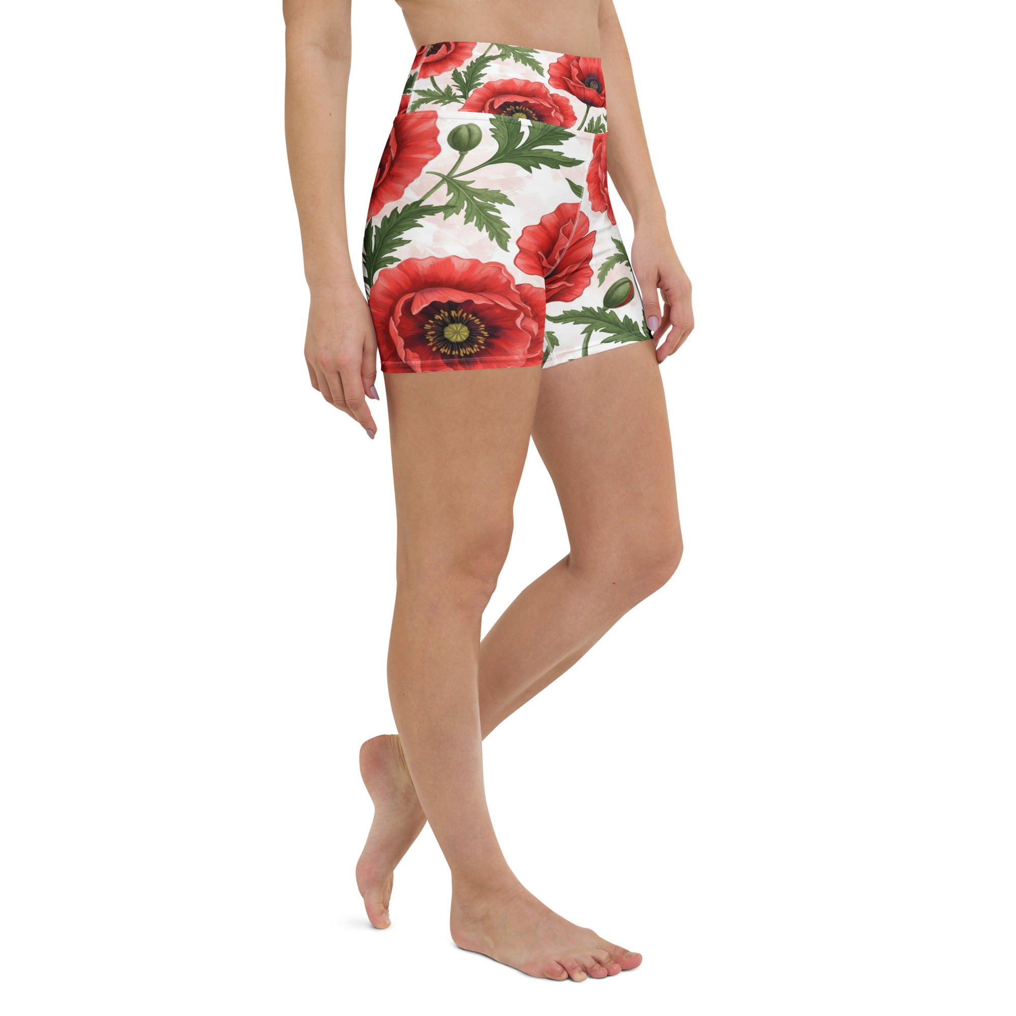 Whimsical Garden Poppies Yoga Shorts | GearBunch
