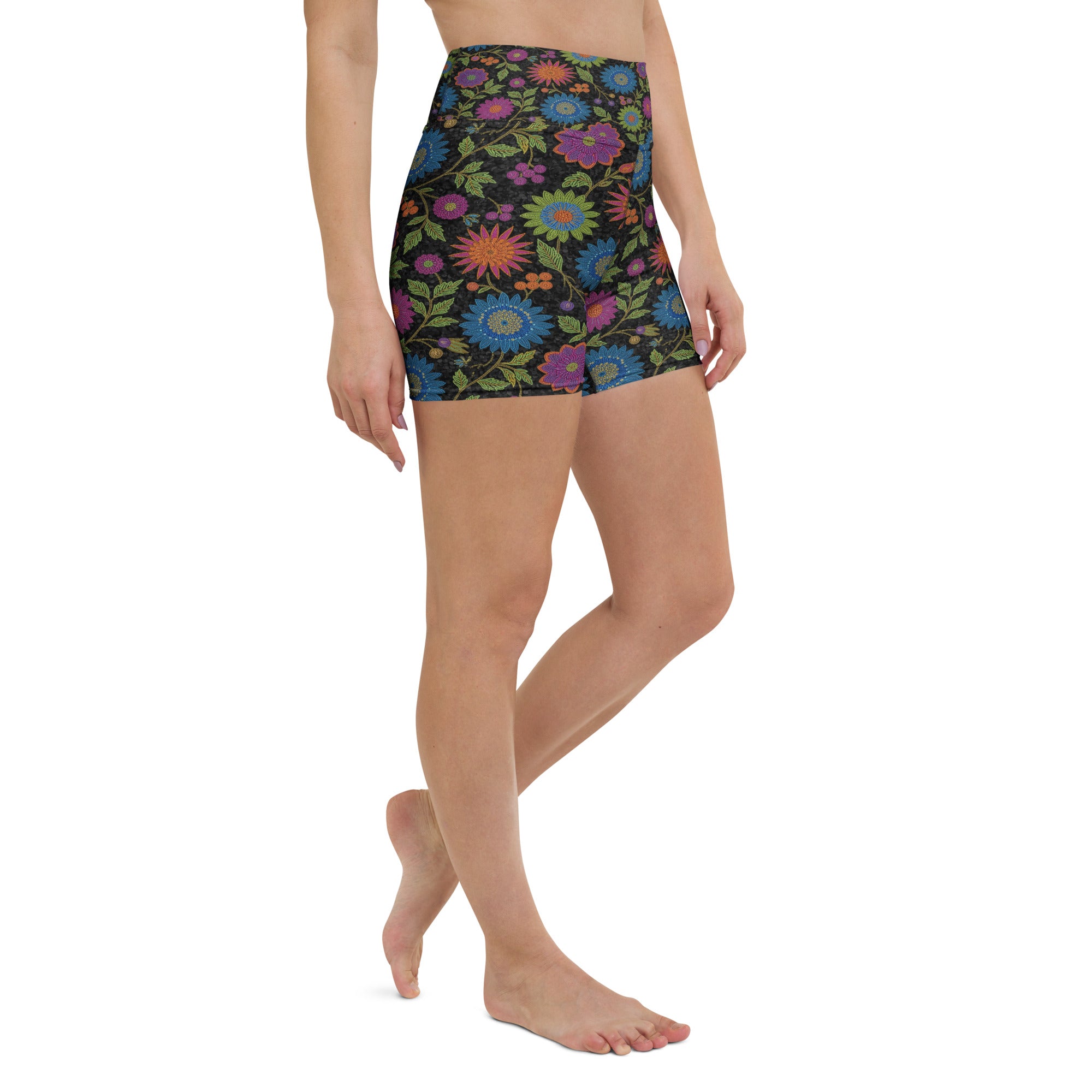 Rainbow Paillette Botanical Yoga Shorts | GearBunch