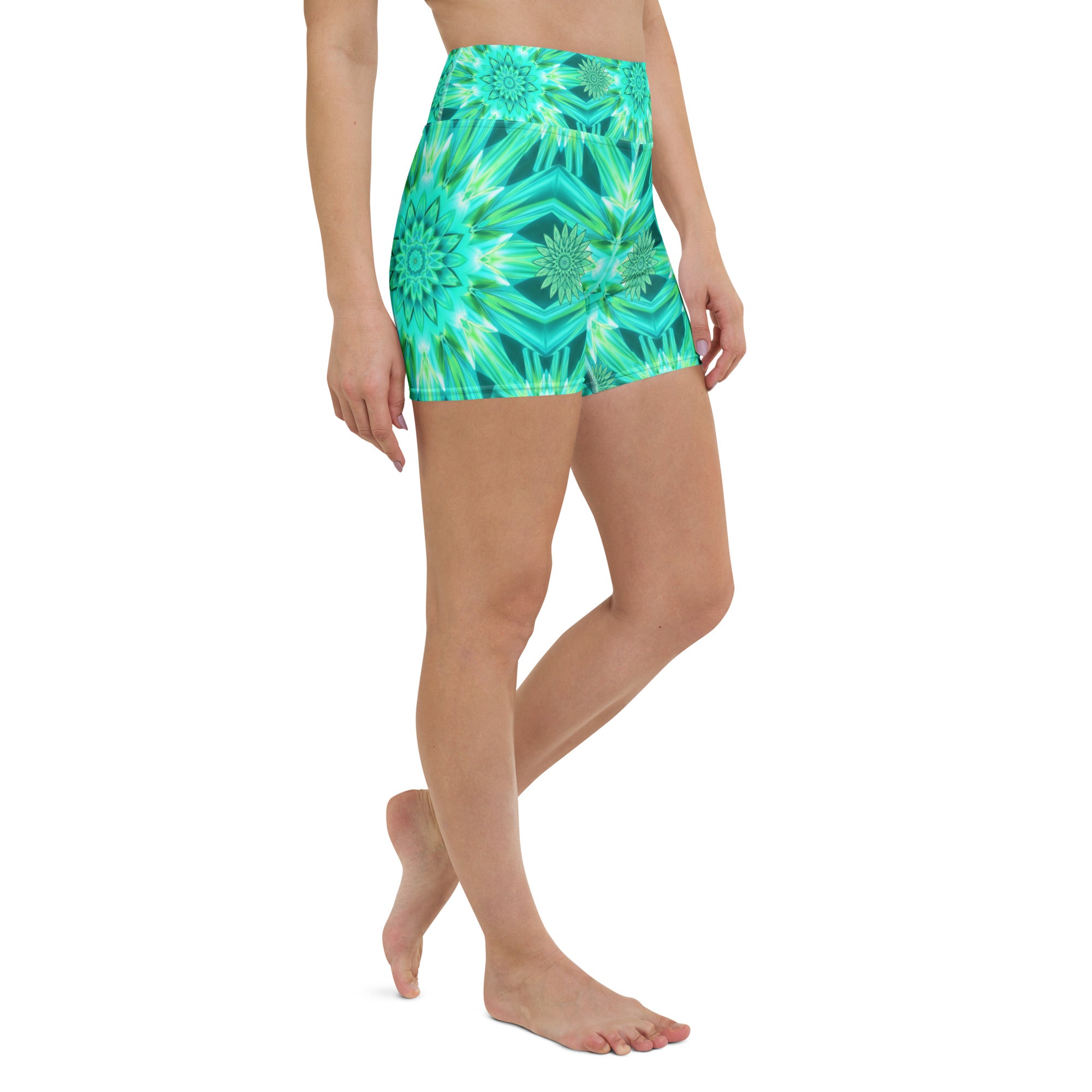 Psychedelic Mint Warp Yoga Shorts | GearBunch