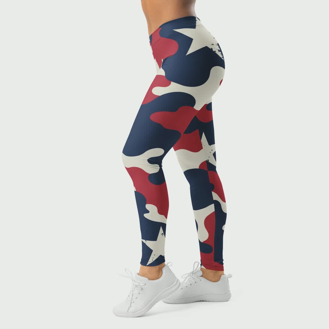 Red White Blue Camo Stars Leggings | GearBunch