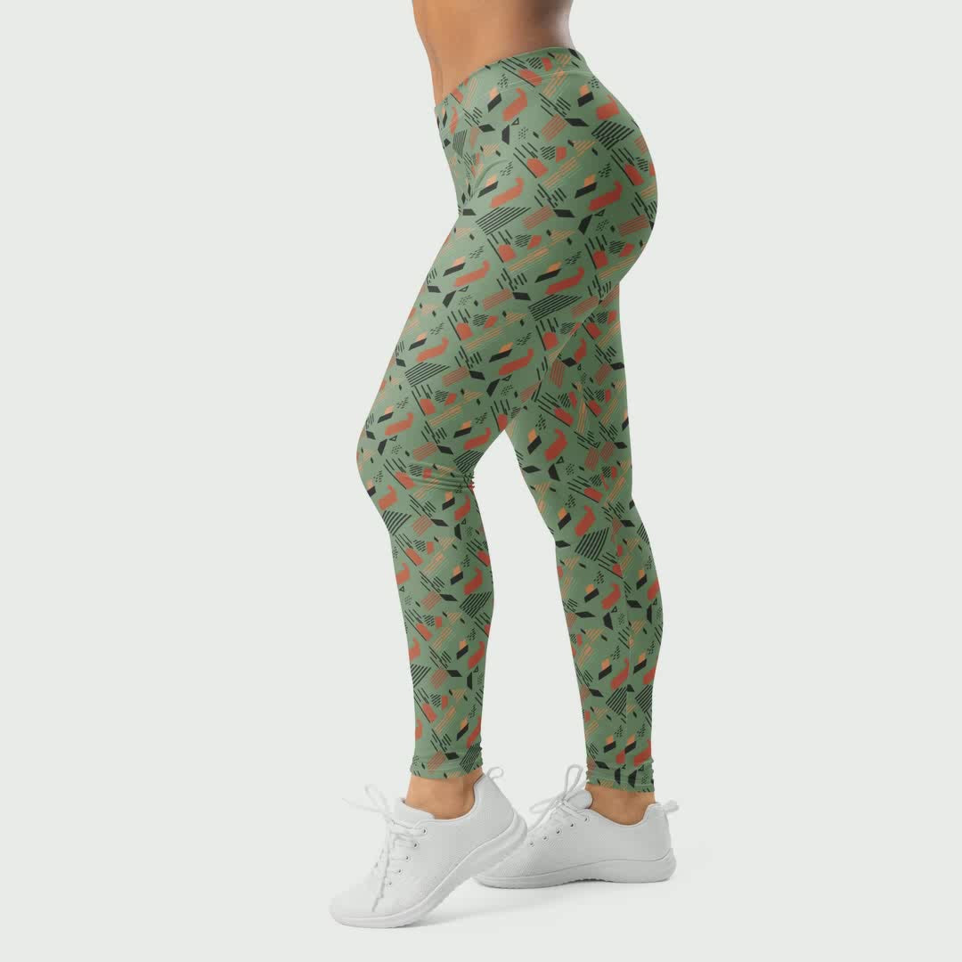 Green Terracotta Stripes Leggings | GearBunch