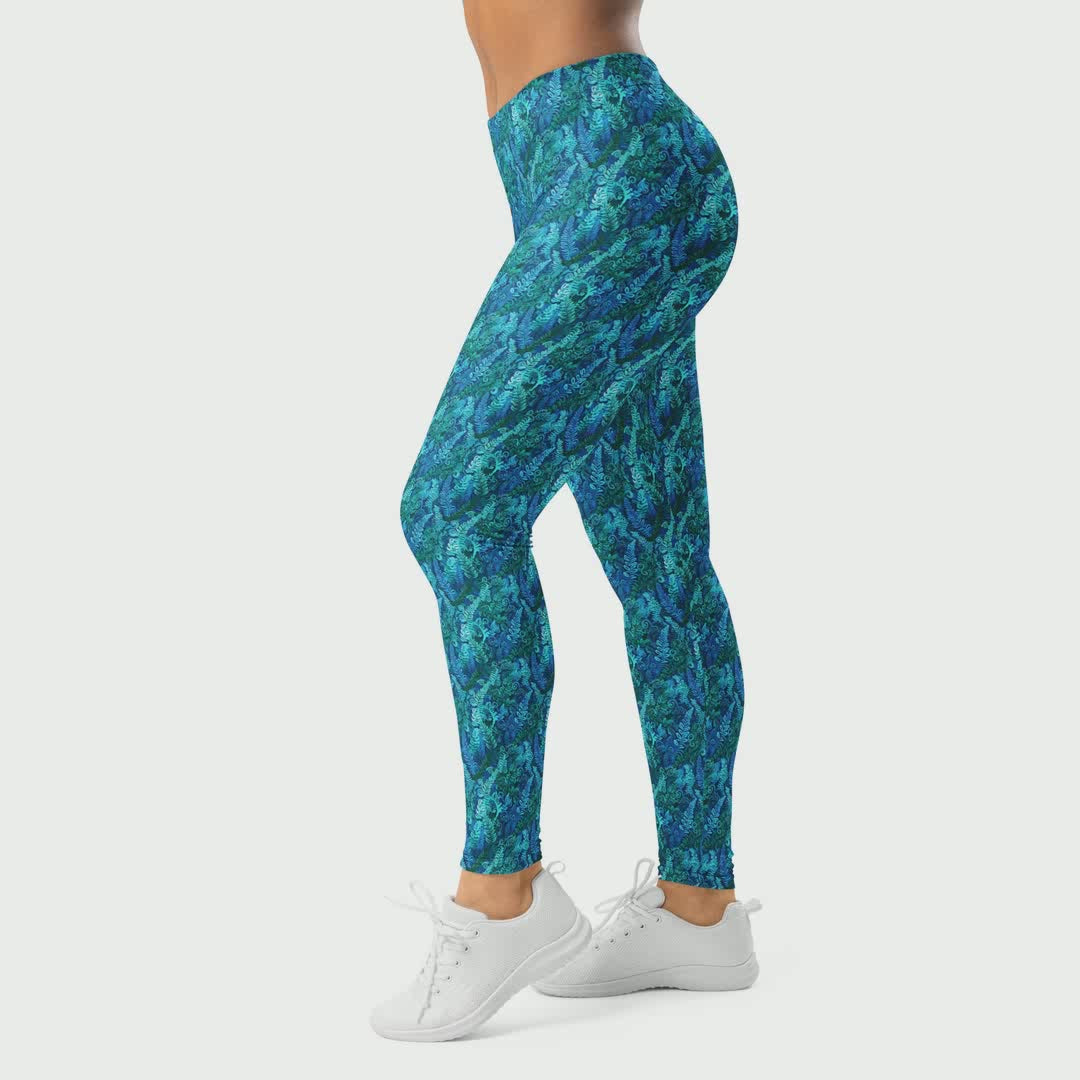 Electrik Blue Ferns Leggings | GearBunch