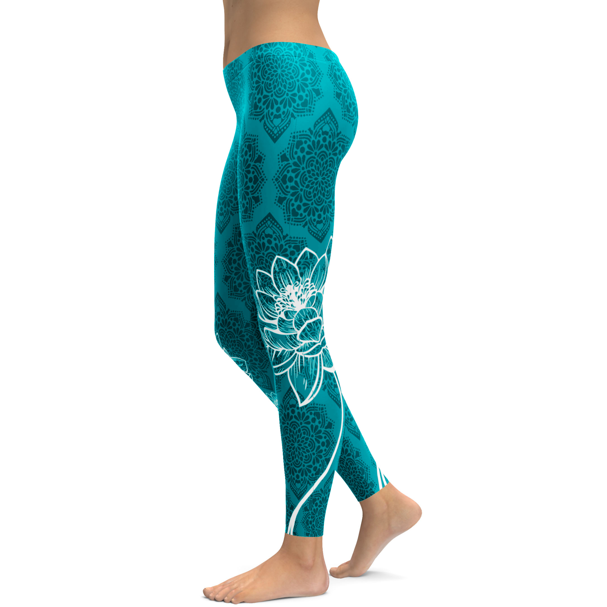 Cyan Blue Lotus Leggings - Gearbunch