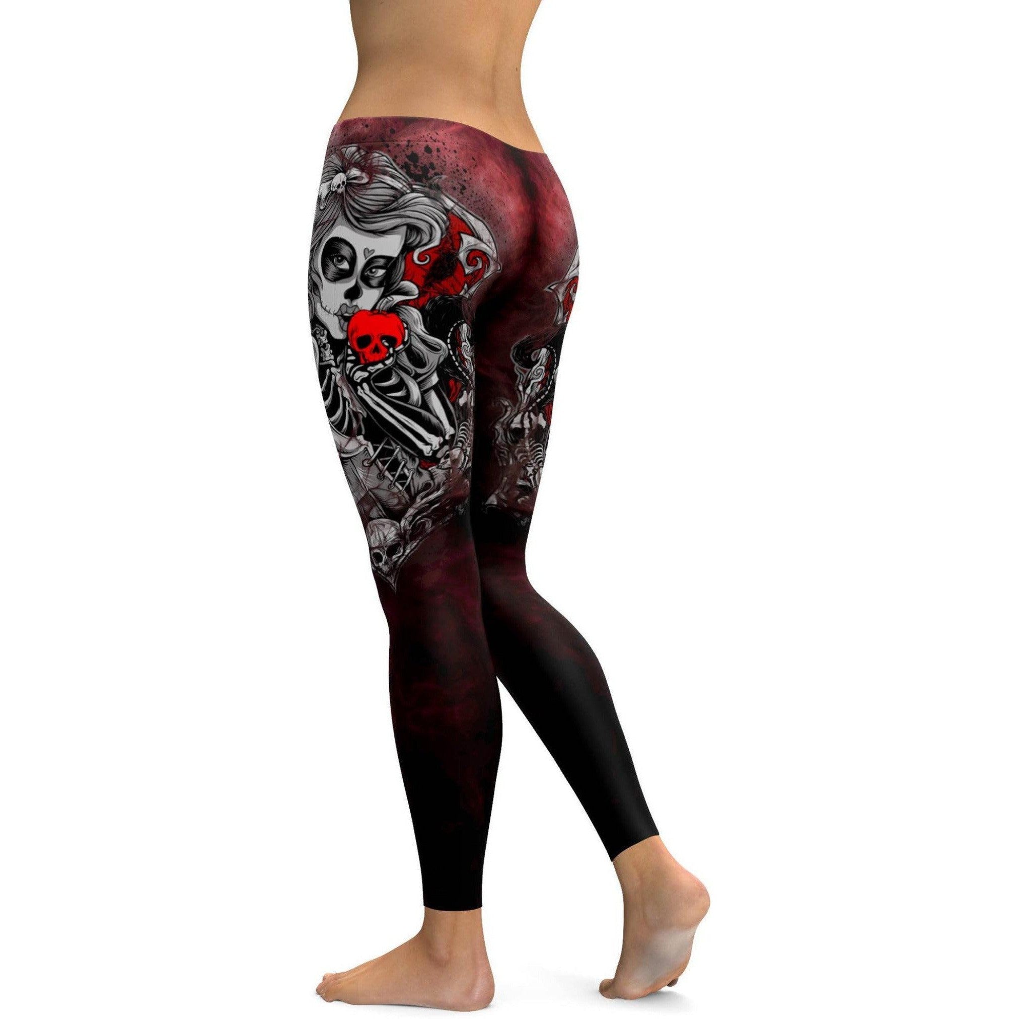 Womens Workout Yoga Skeleton Sugar Skull Leggings White/Black/Red | Gearbunch.com