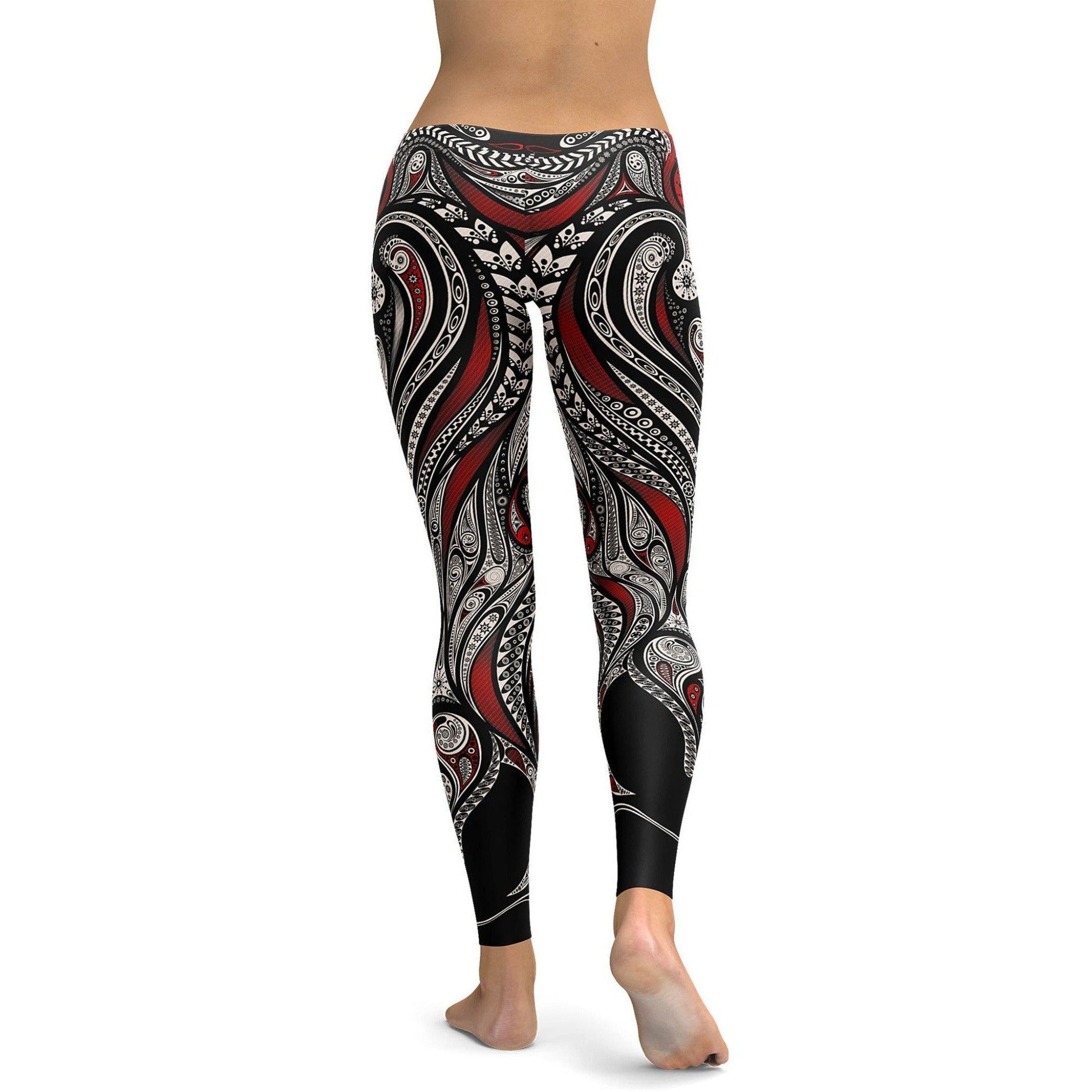 Womens Workout Yoga Ornament Pattern Leggings/Yoga pants White/Black/Red | Gearbunch.com