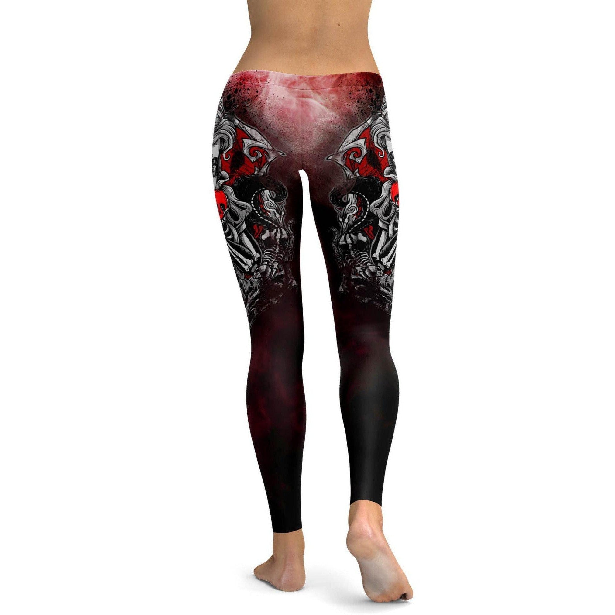 Womens Workout Yoga Skeleton Sugar Skull Leggings White/Black/Red | Gearbunch.com