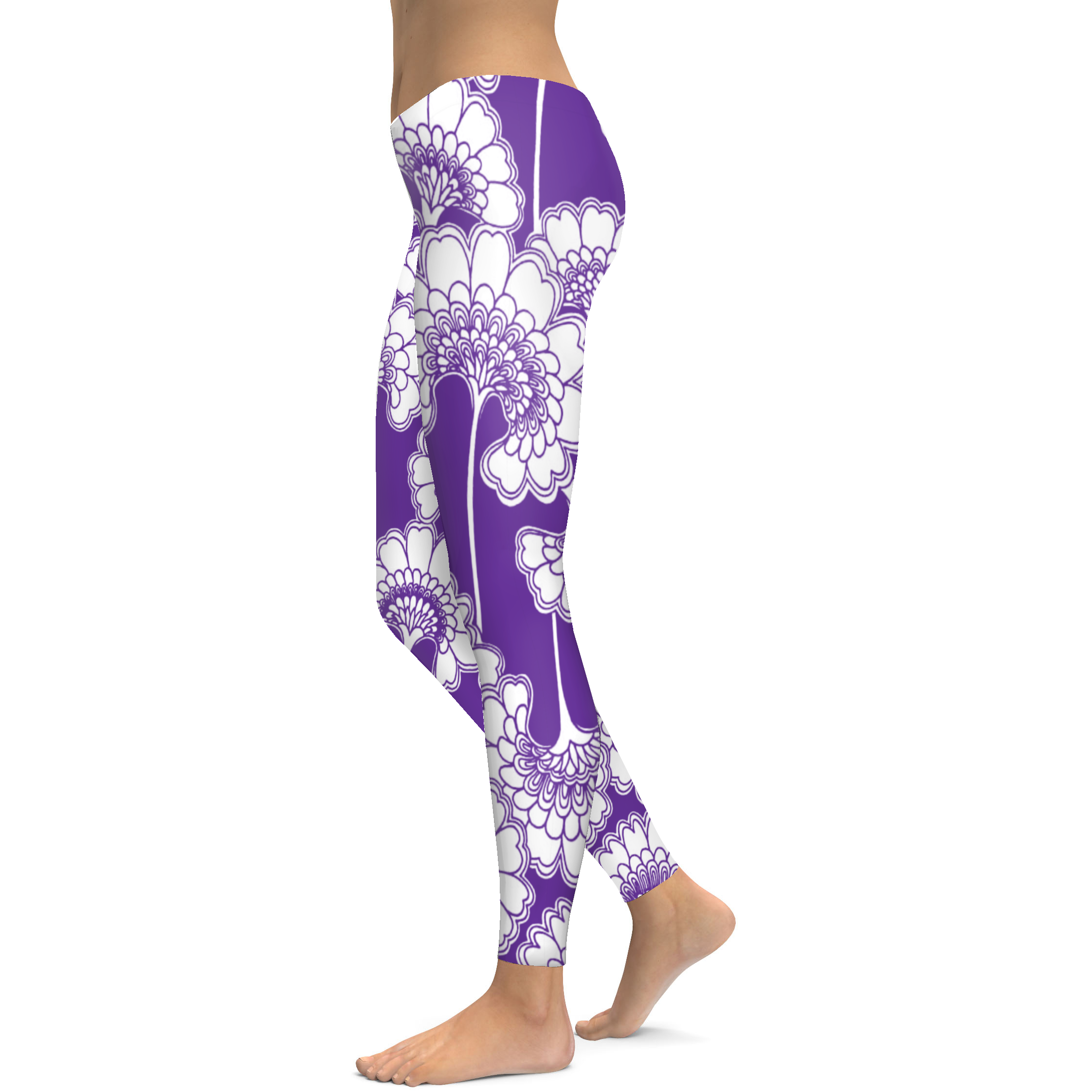 Purple Japanese Floral Leggings - Gearbunch