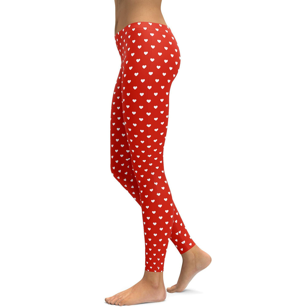 White Mini Hearts Red Leggings Gearbunch