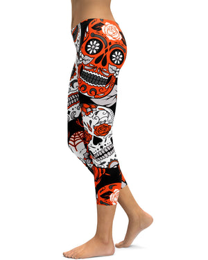 Orange Sugar Skull Capris - GearBunch Leggings / Yoga Pants