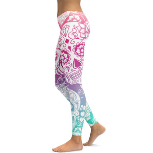 Bright Sugar Skull Leggings - GearBunch Leggings / Yoga Pants