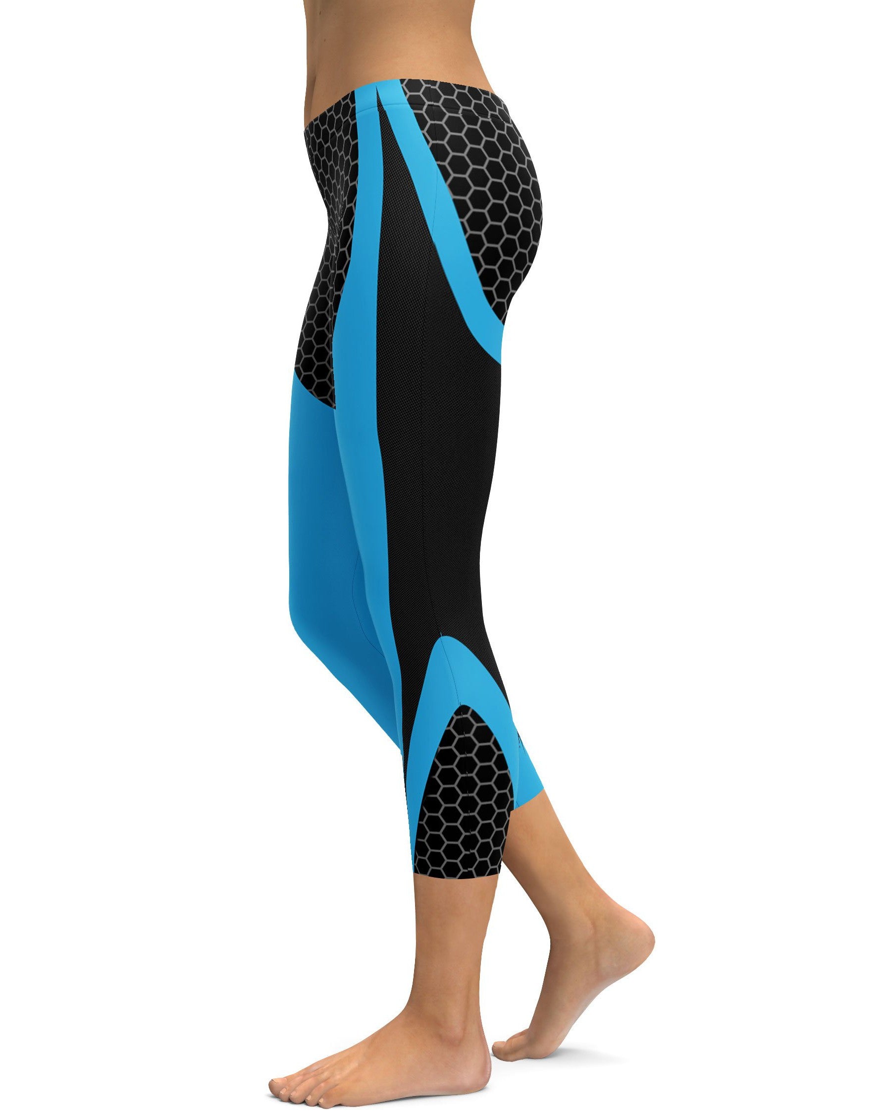 Blue Honeycomb Carbon Capris - GearBunch Leggings / Yoga Pants