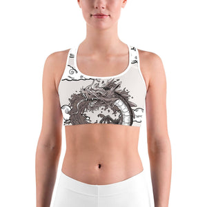 B&W Tattooed Dragon Sports bra - GearBunch Leggings / Yoga Pants