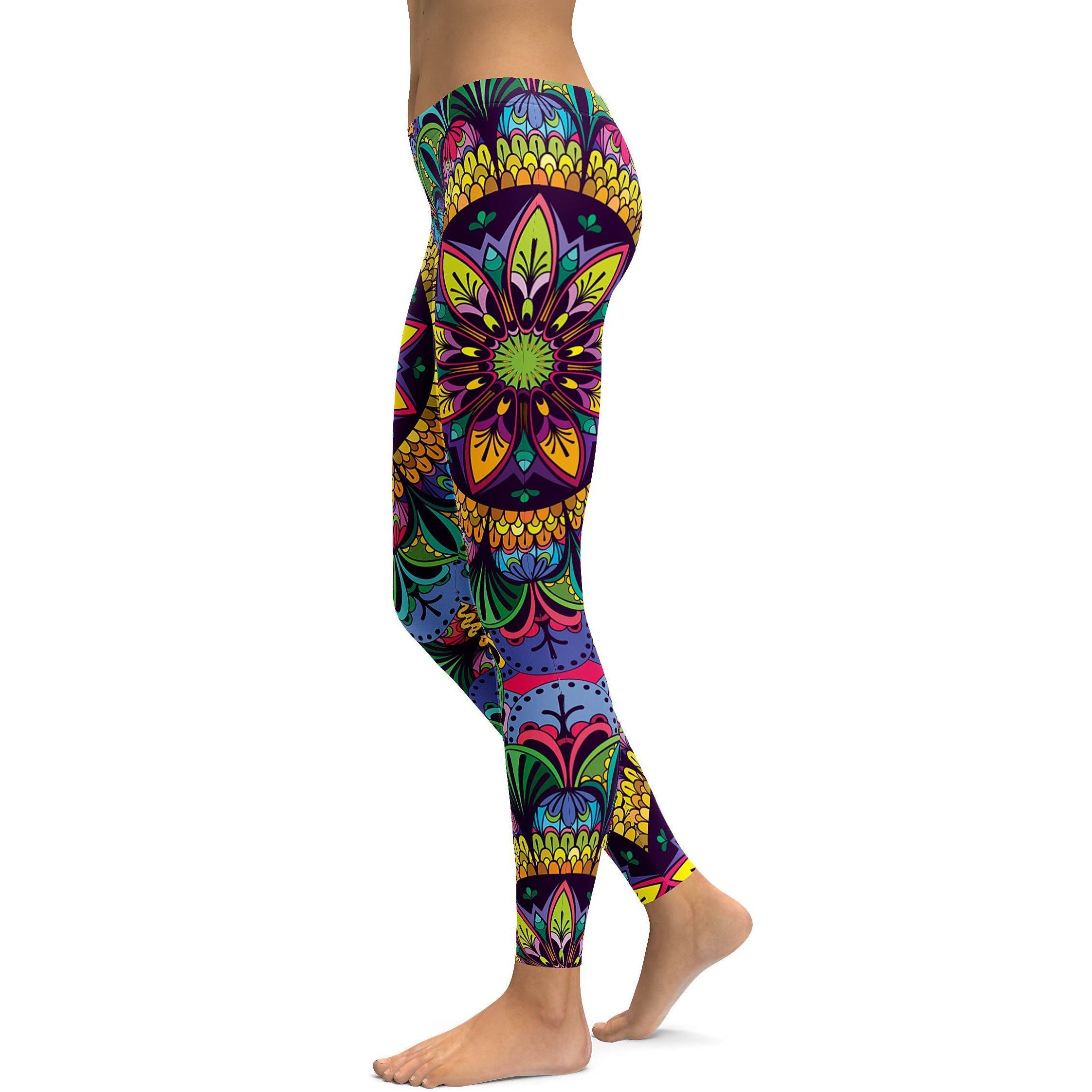 Colorful Yellow Mandala Leggings - GearBunch Leggings / Yoga Pants