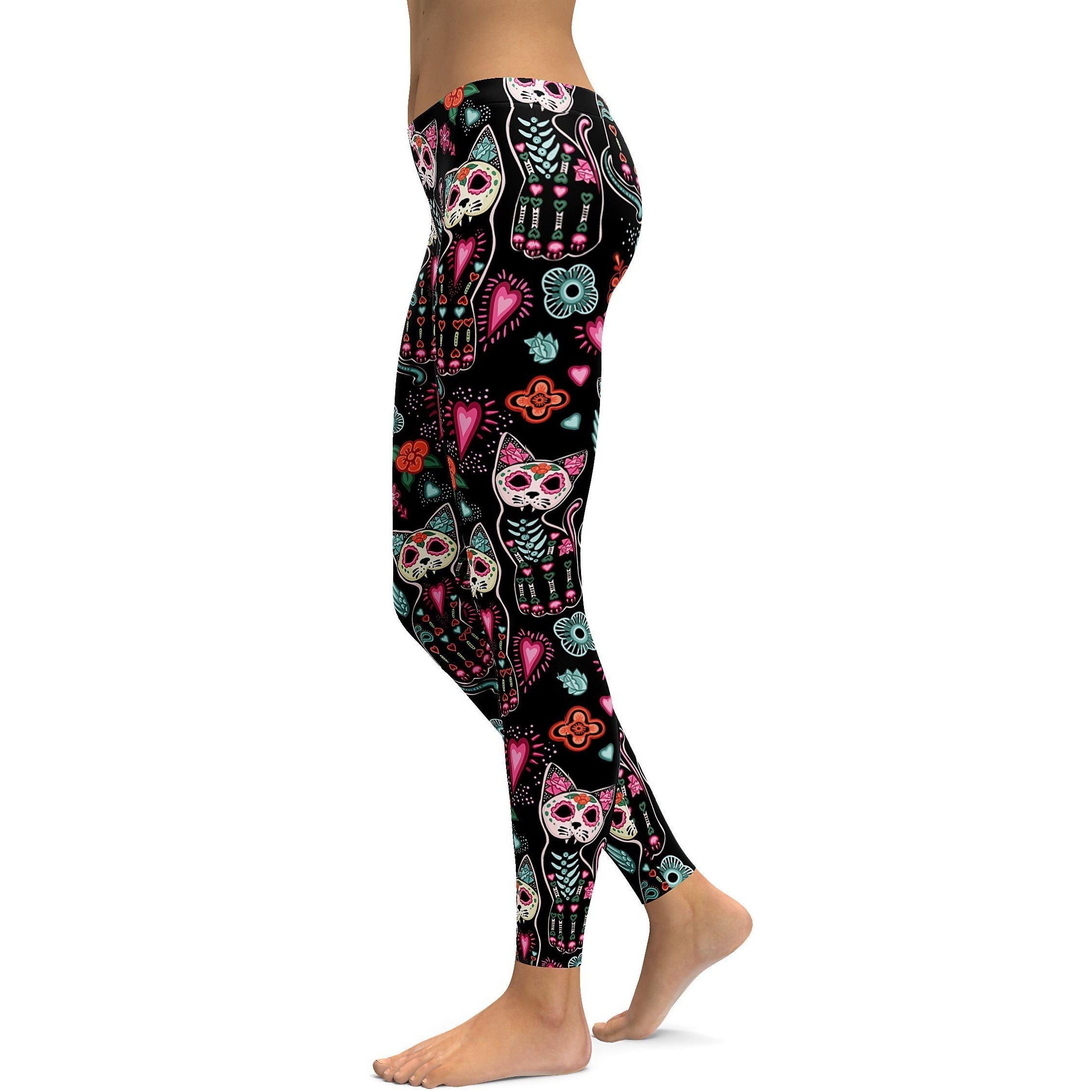 Calavera Cat Leggings - GearBunch Leggings / Yoga Pants