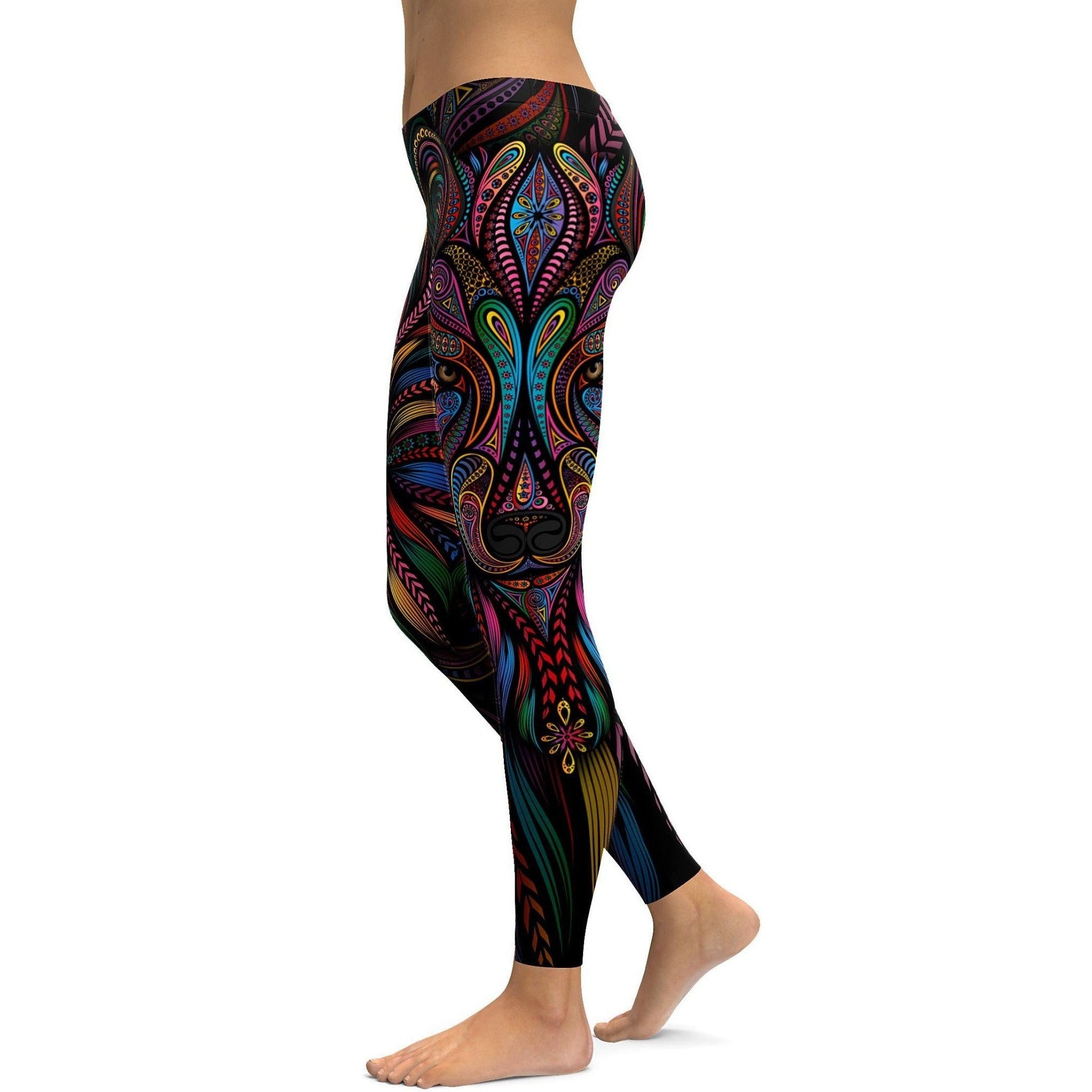 Womens Workout Yoga Colorful Wolf Leggings Black/Blue/Yellow/Purple | Gearbunch.com