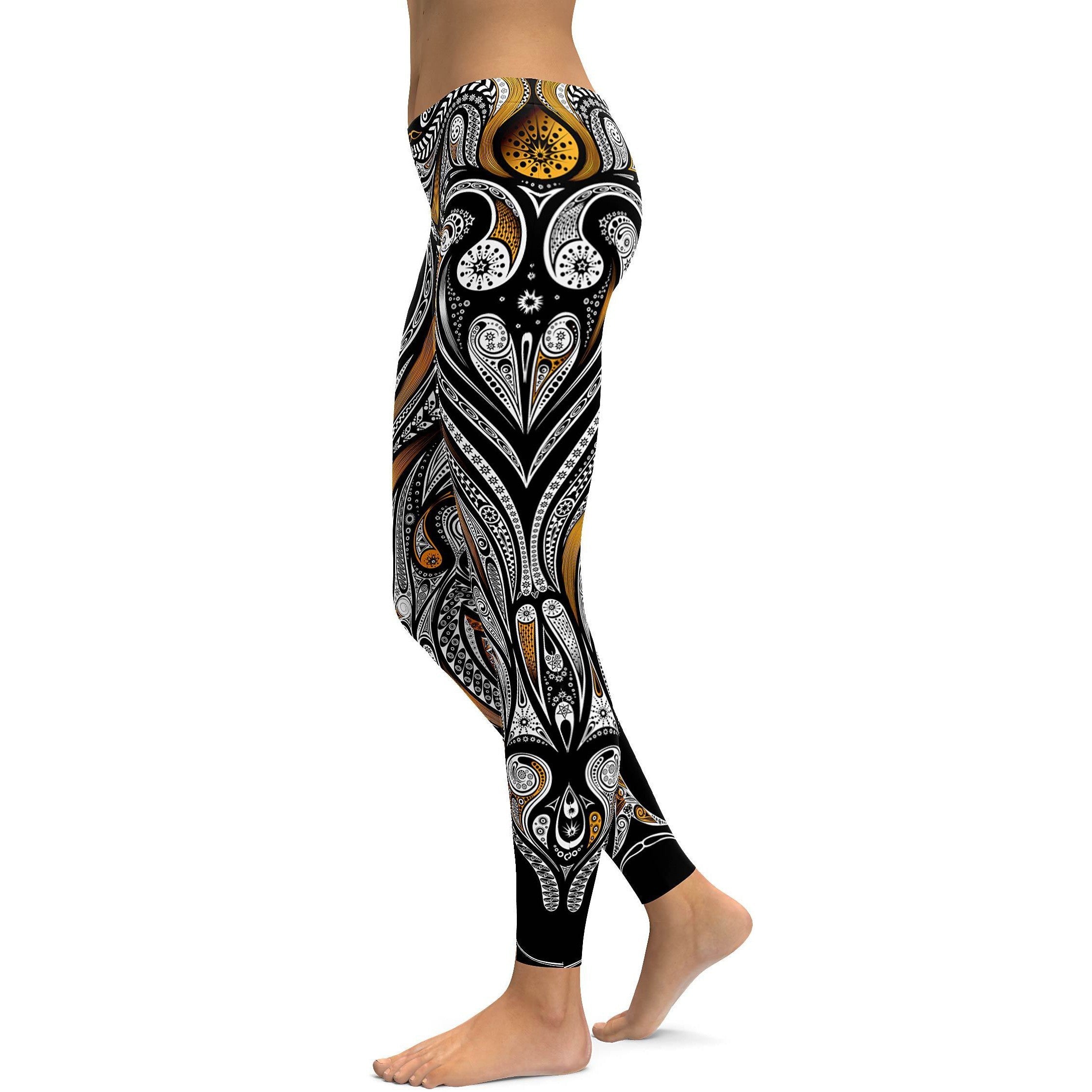 Orange Ornament Pattern Leggings - GearBunch Leggings / Yoga Pants