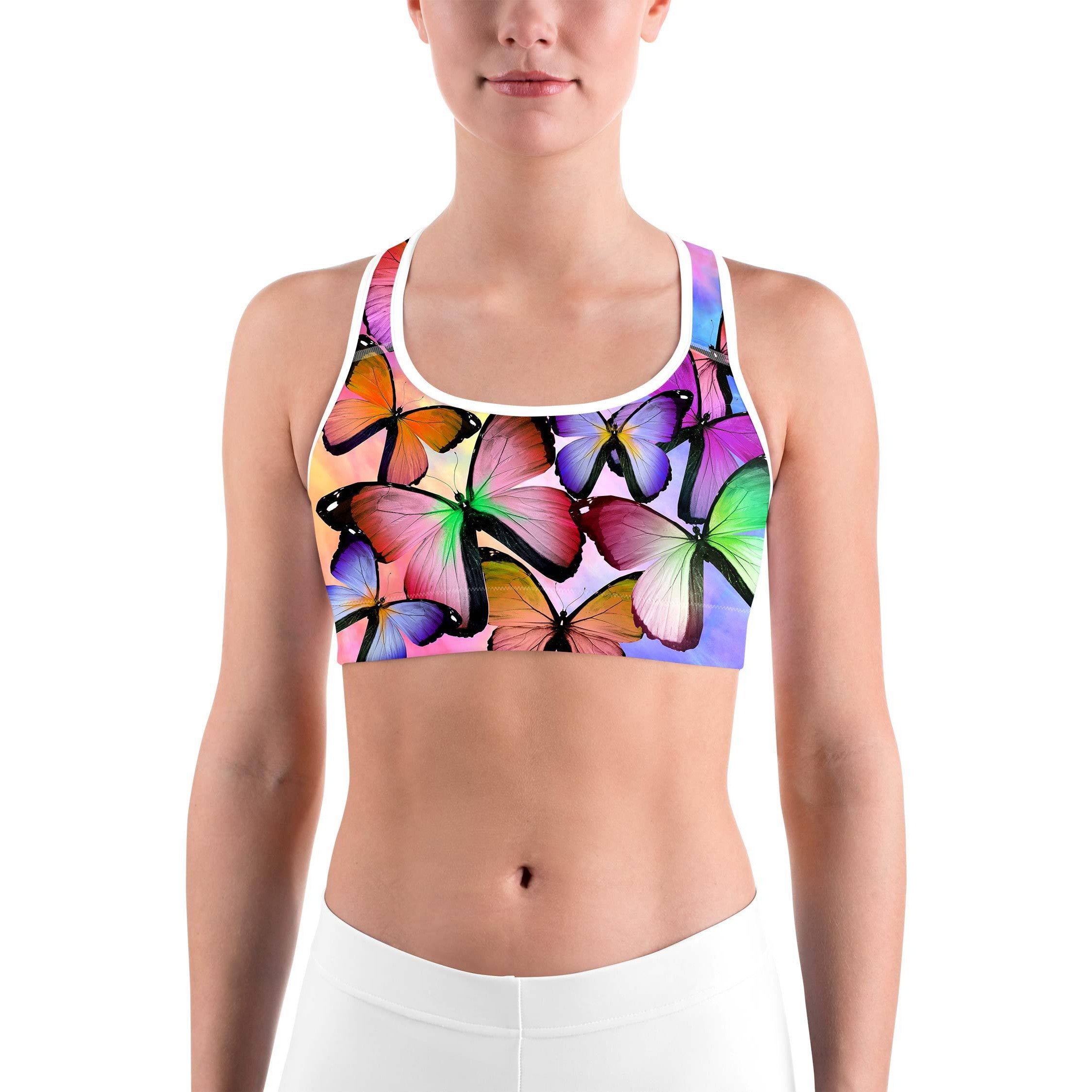 Colorful Butterflies Sports bra - GearBunch Leggings / Yoga Pants