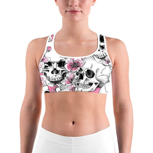 Pink Floral Skulls Sports bra - Gearbunch