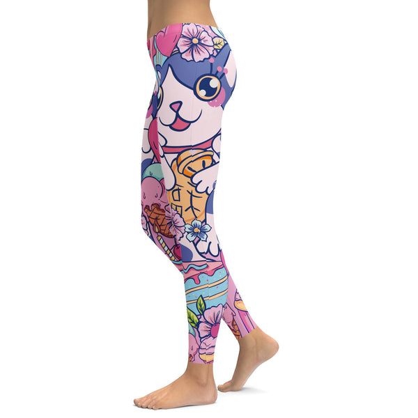 Women's kawaii lucky cat printed leggings front view