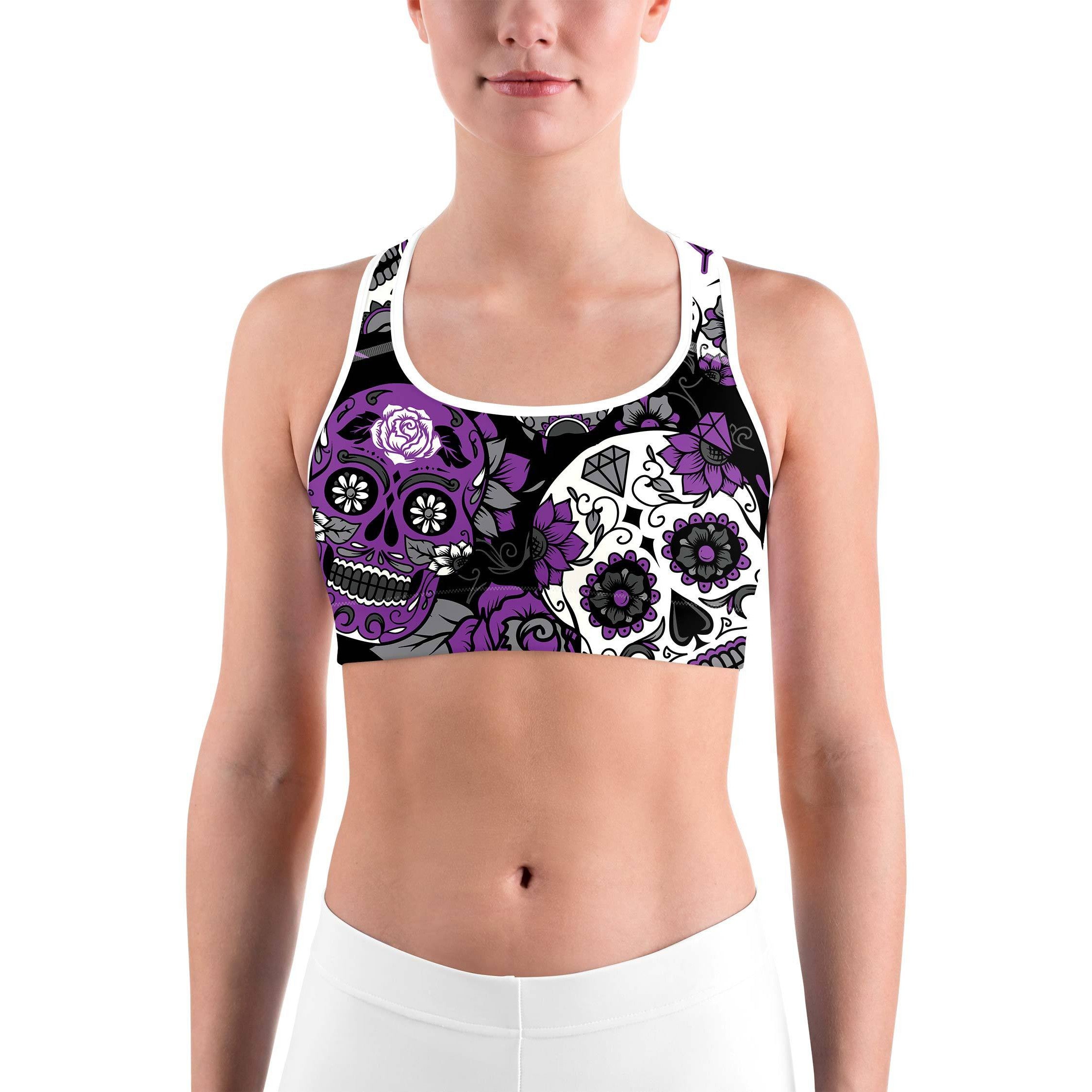 Purple Sugar Skull Sports Bra