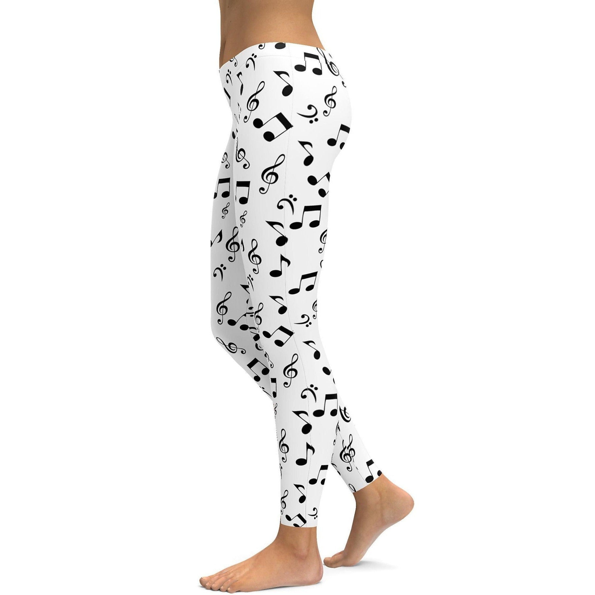 Music Notes White Leggings - Gearbunch