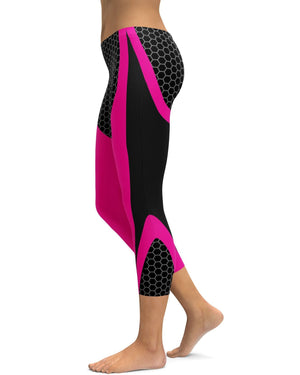 Pink Honeycomb Carbon Black Capris - Gearbunch