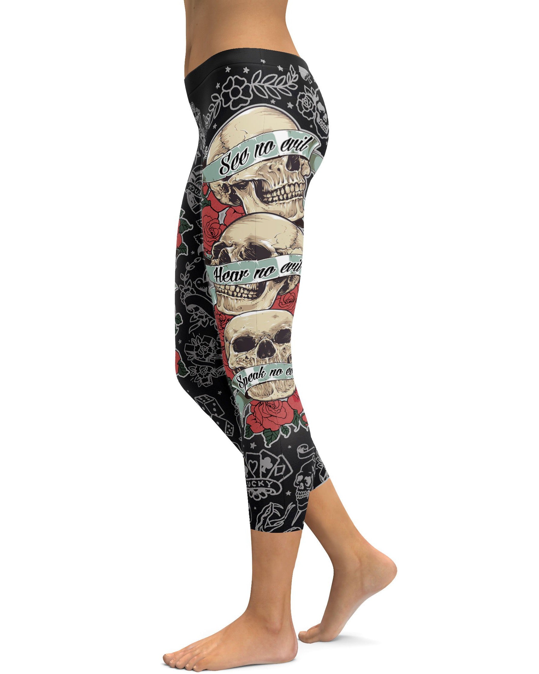 See no evil, Hear no evil, Speak no evil Black Capris - GearBunch Leggings / Yoga Pants