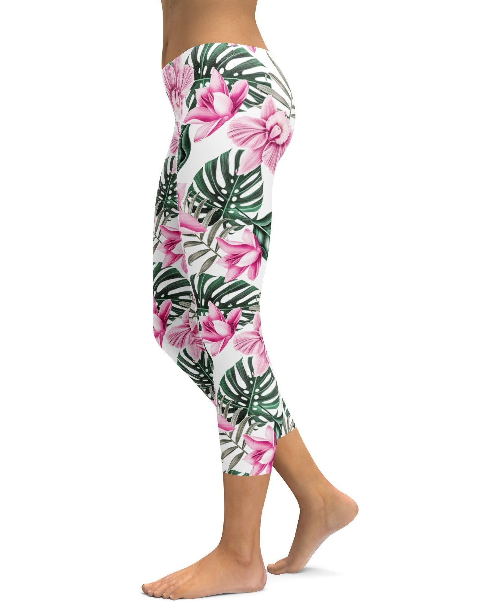 Tropical Floral White Capris - Gearbunch