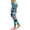 Womens Workout Yoga Sky Blue Sugar Skull Leggings Black/Sky Blue/White | Gearbunch.com