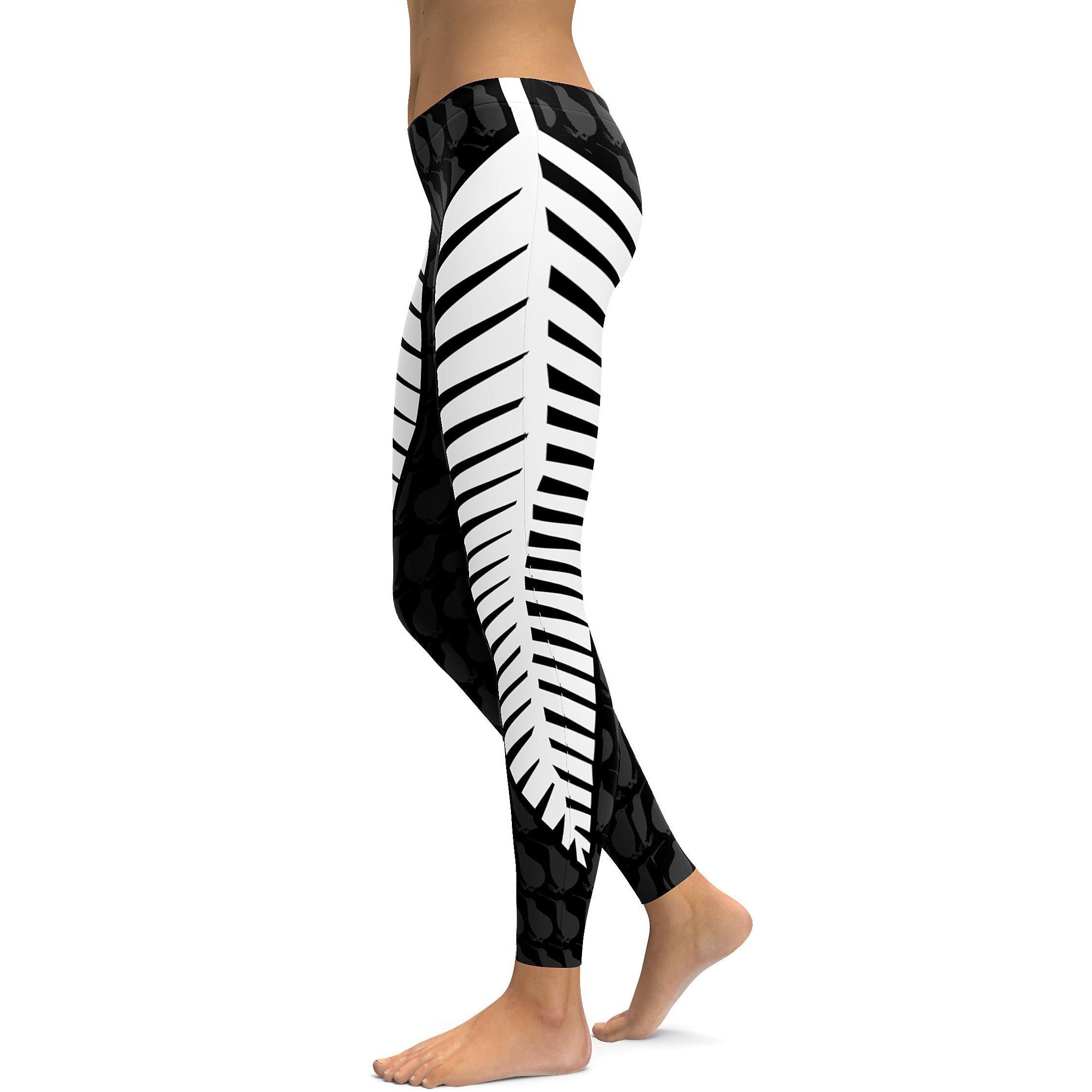 Women's silver fern and kiwi print leggings front view