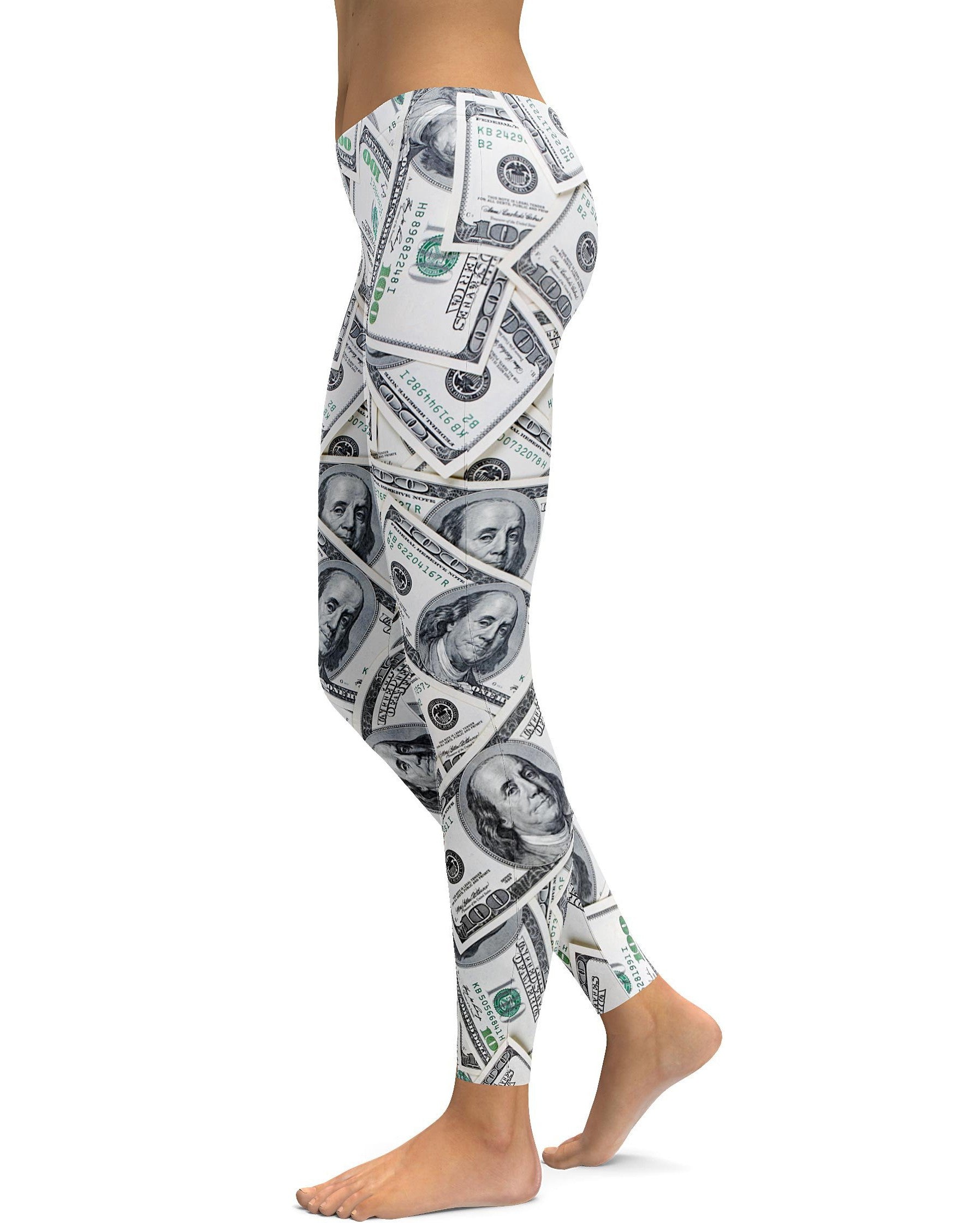 Womens Workout Yoga 100 Dollar Bills Leggings Black/White/Grey