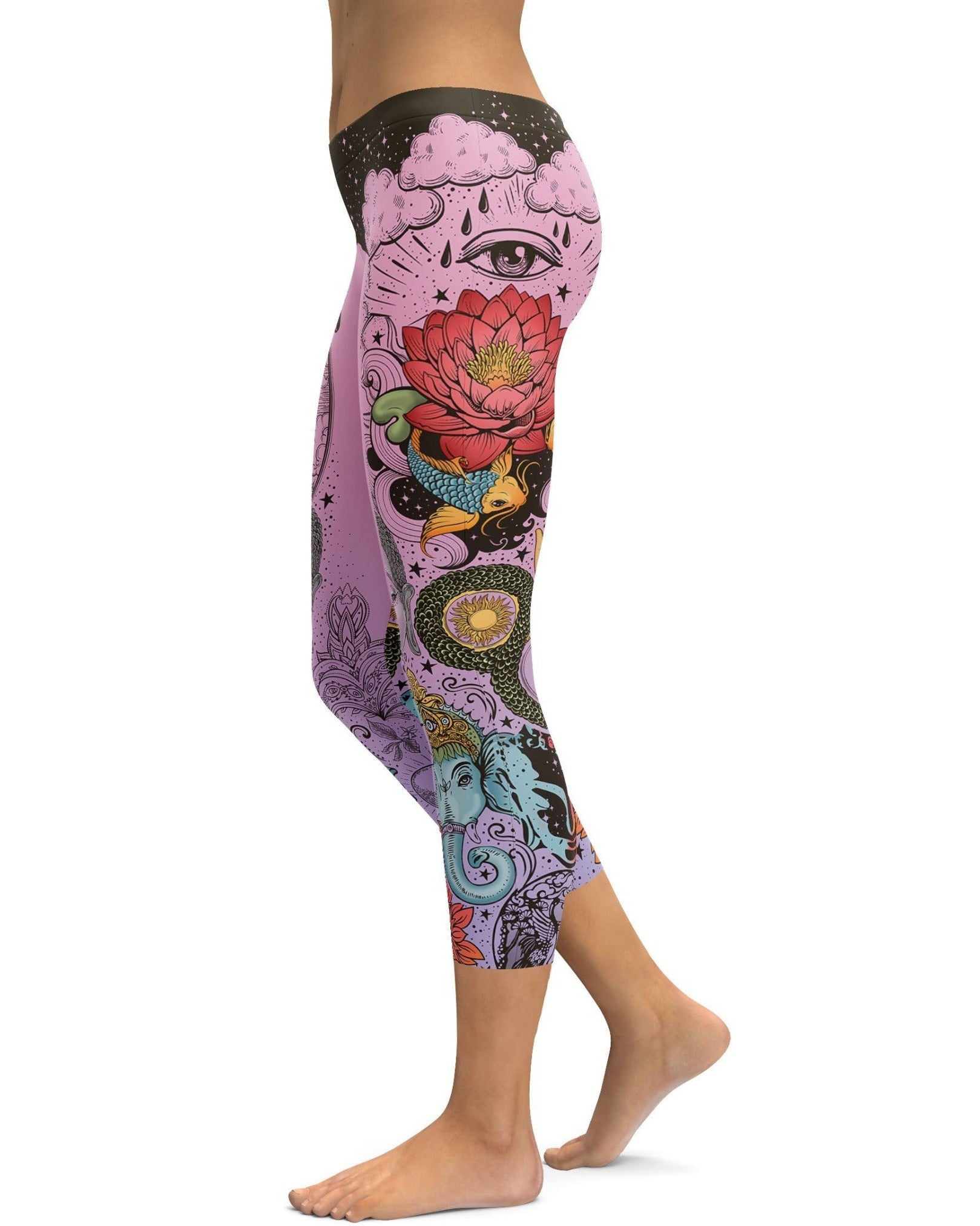 Pink Tattooed Lotus Capris - Gearbunch