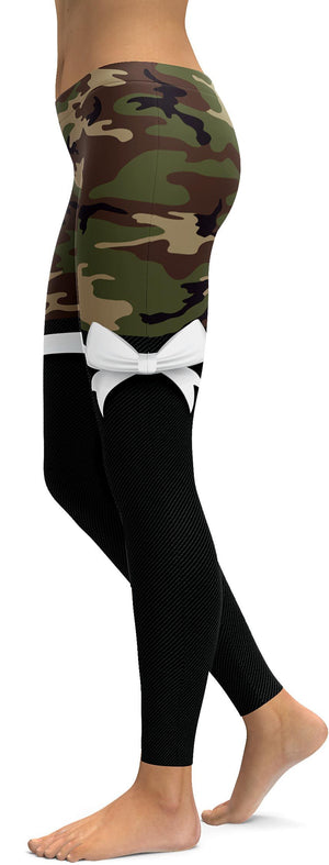 Army Thigh High Bow Leggings - GearBunch Leggings / Yoga Pants