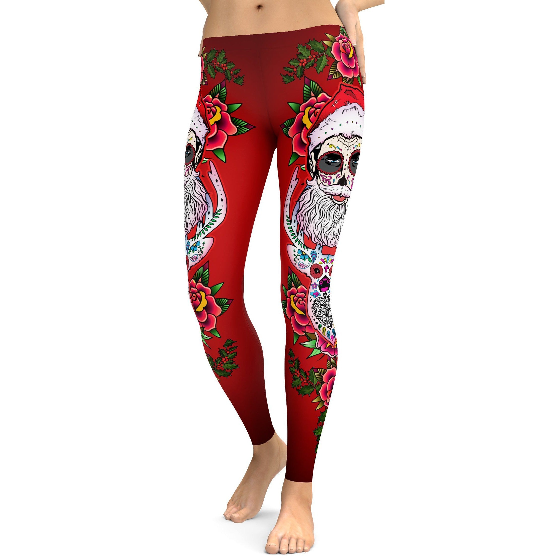 Santa & Rudolph Sugar Skull Leggings - GearBunch Leggings / Yoga Pants