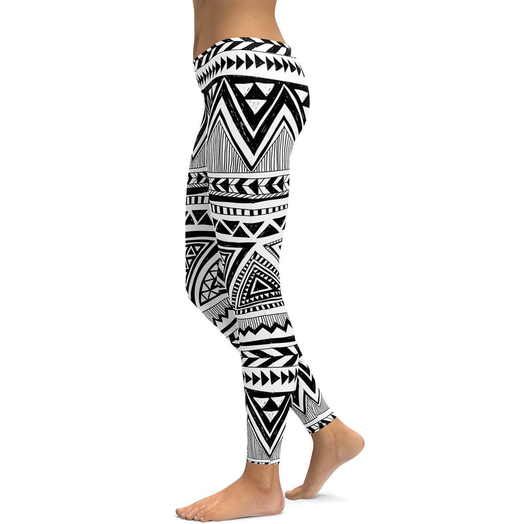 Womens Workout Yoga Aztec Pattern Leggings Black/White