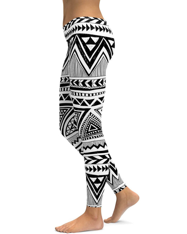 Womens Workout Yoga Aztec Pattern Leggings Black/White | Gearbunch.com