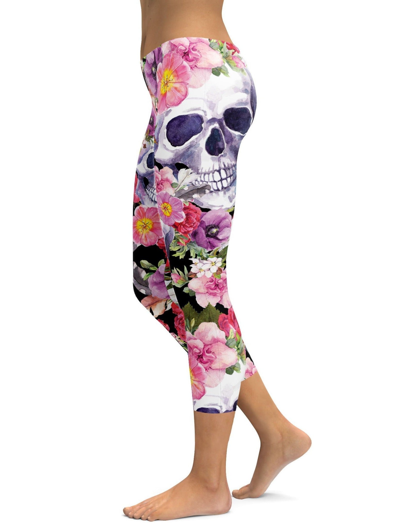 Colorful Floral Skull Capris - GearBunch