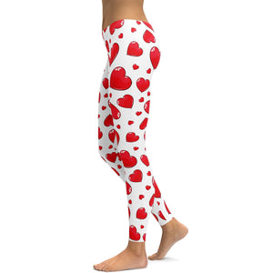 Red Heart Shaped Balloon Leggings - GearBunch Leggings / Yoga Pants