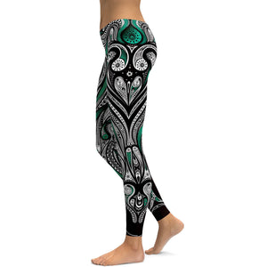 Teal Ornament Pattern Leggings - GearBunch Leggings / Yoga Pants