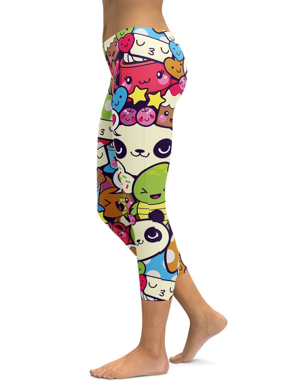 Women's happy kawaii printed capris front view